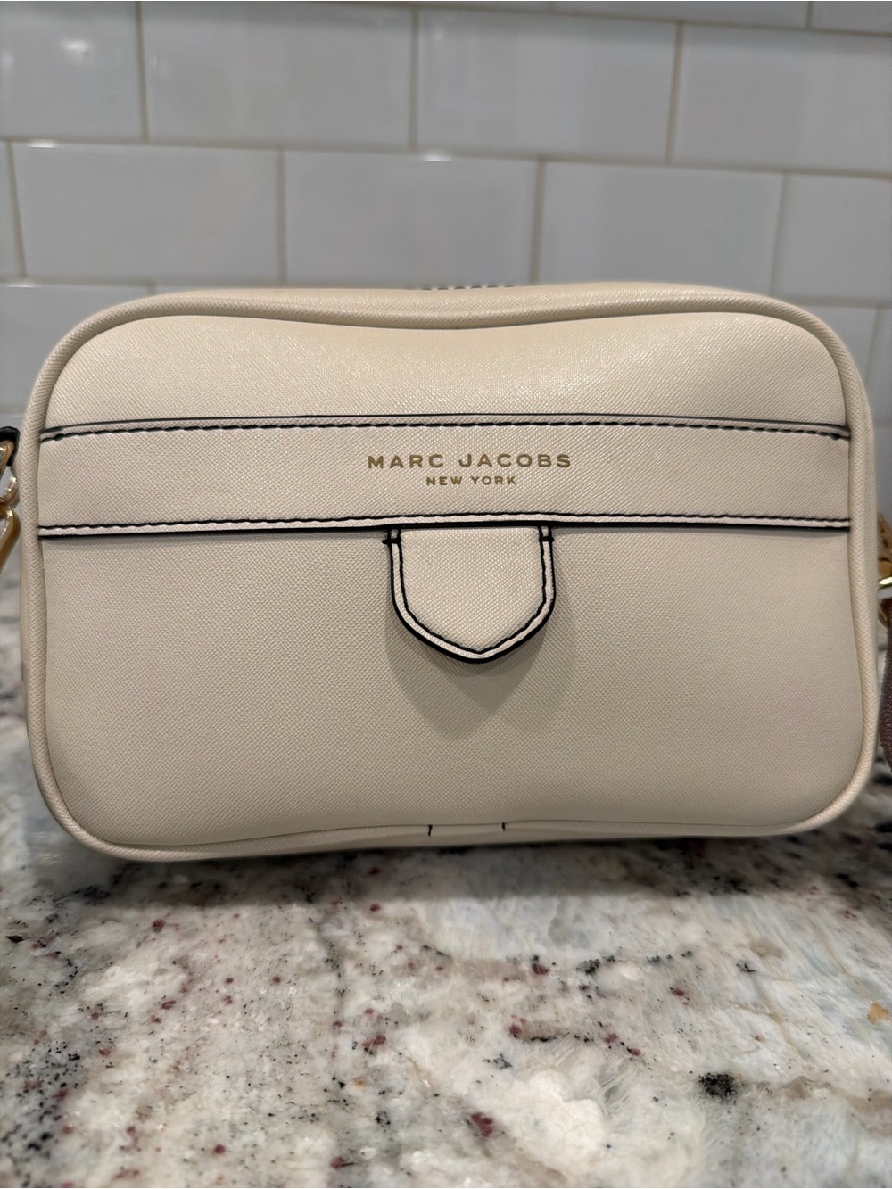 Marc Jacobs Cream Saffiano Leather Crossbody Camera Bag